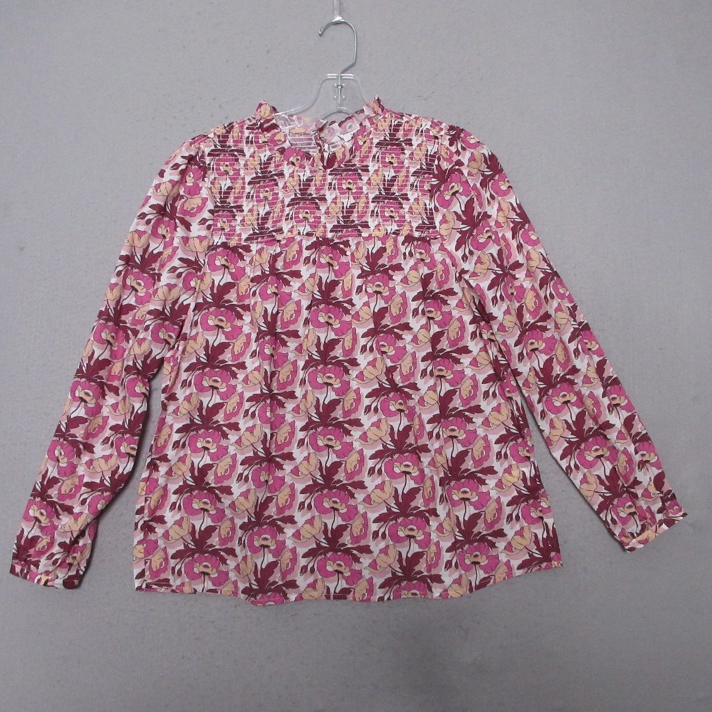 J Crew Liberty of London Top Small‎ Floral Butterfield Poppy Smocked Ruffle Neck